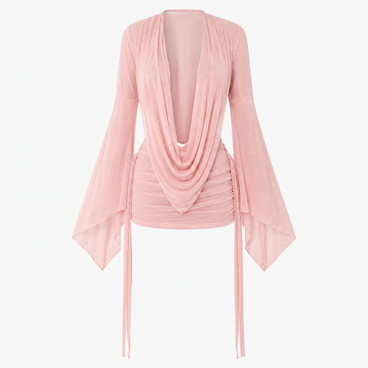 Lydia | Plunge Cowl Neck Party Going Out Long Sleeve Mesh Mini Dress Women