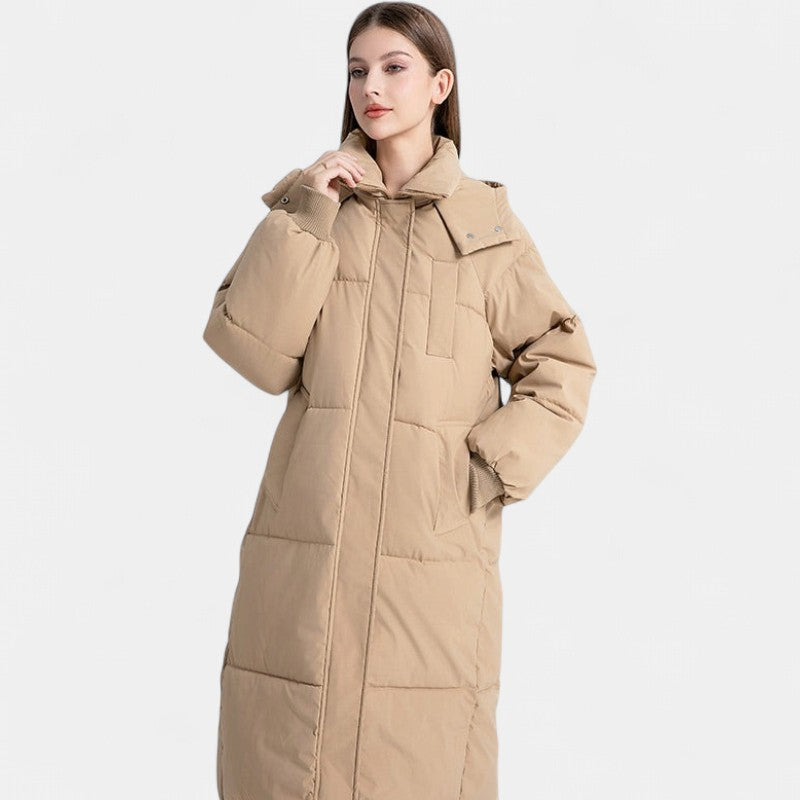 Sara | Winter Oversized Zip Up Hooded Funnel Neck Long Quilted Puffer Coat Women