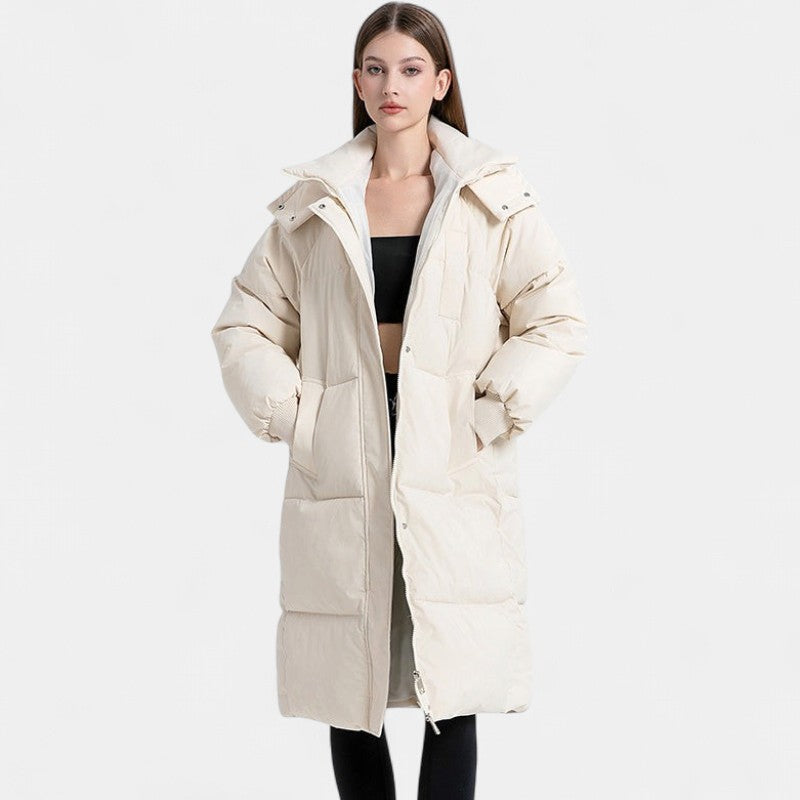 Sara | Winter Oversized Zip Up Hooded Funnel Neck Long Quilted Puffer Coat Women