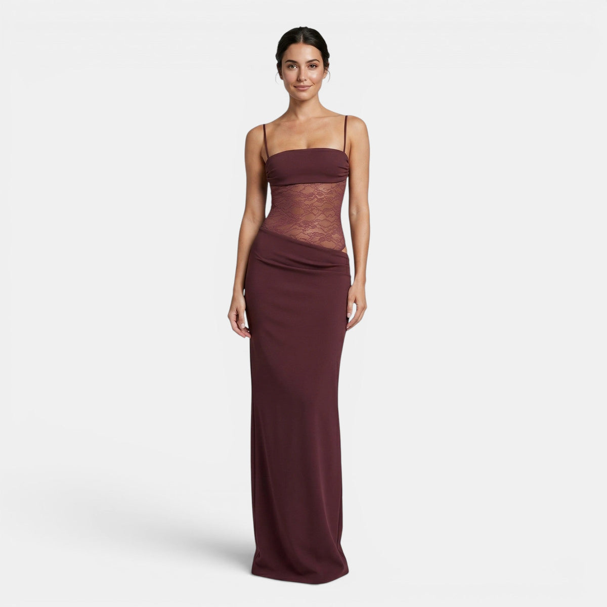Sienna | Strappy Square Neck Sheer Cut Out Maxi Evening Dress Women
