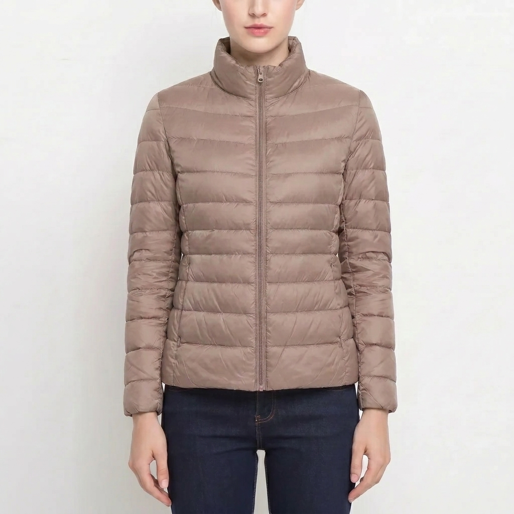 Selma | Winter Fitted Funnel Neck Zip Up Short Quilted Puffer Jacket Women