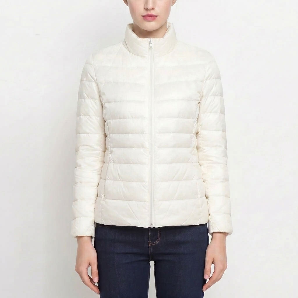 Selma | Winter Fitted Funnel Neck Zip Up Short Quilted Puffer Jacket Women