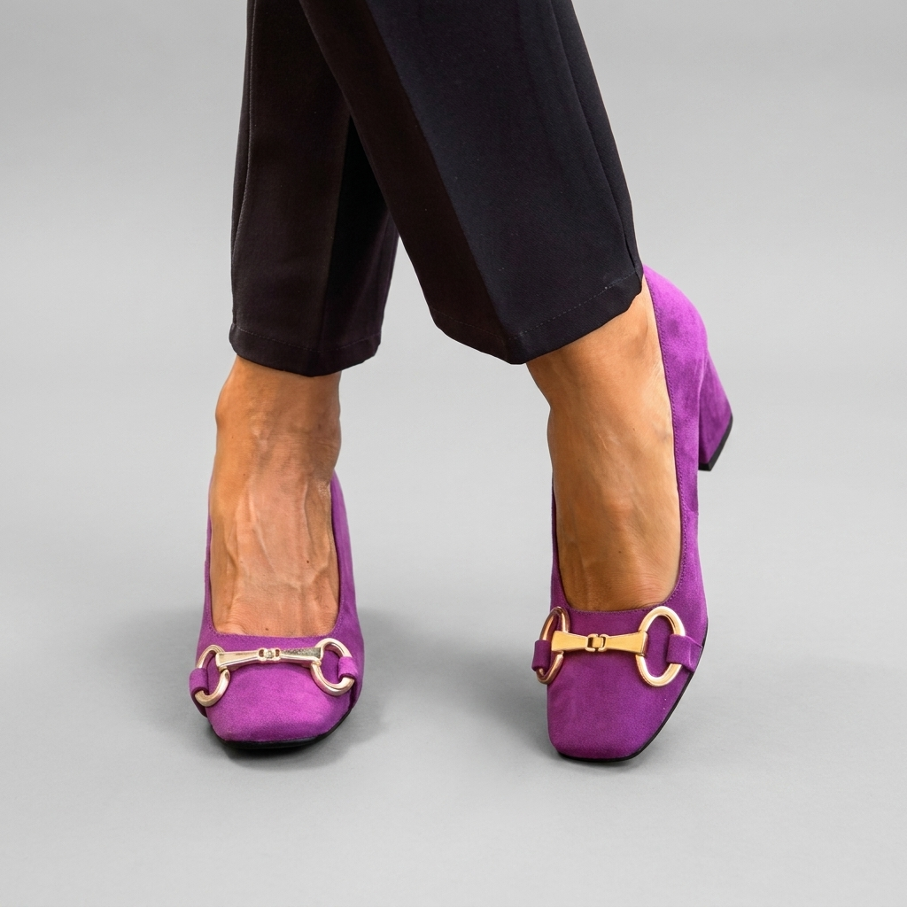 Liz | Square Toe Faux Suede Slip On Autumn Smart Work Mid Block Heel Court Shoes Women