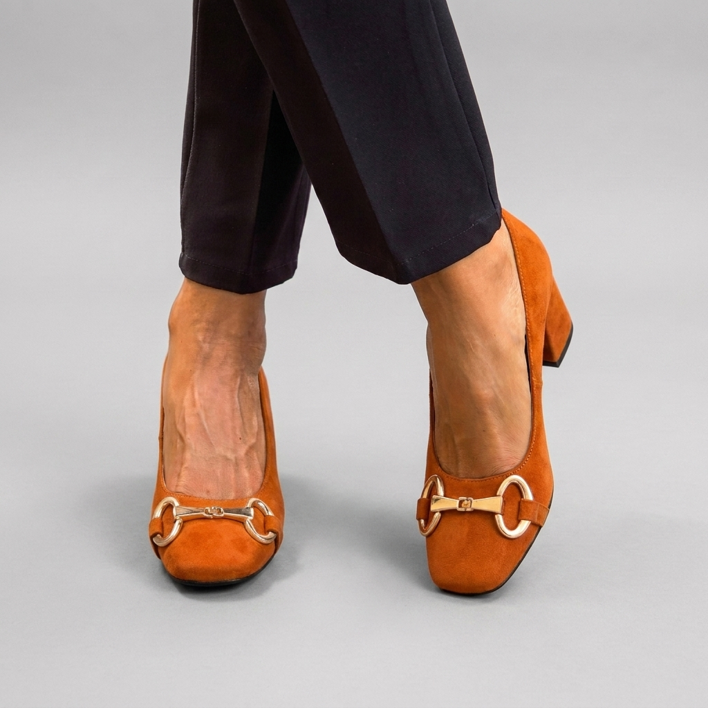 Liz | Square Toe Faux Suede Slip On Autumn Smart Work Mid Block Heel Court Shoes Women