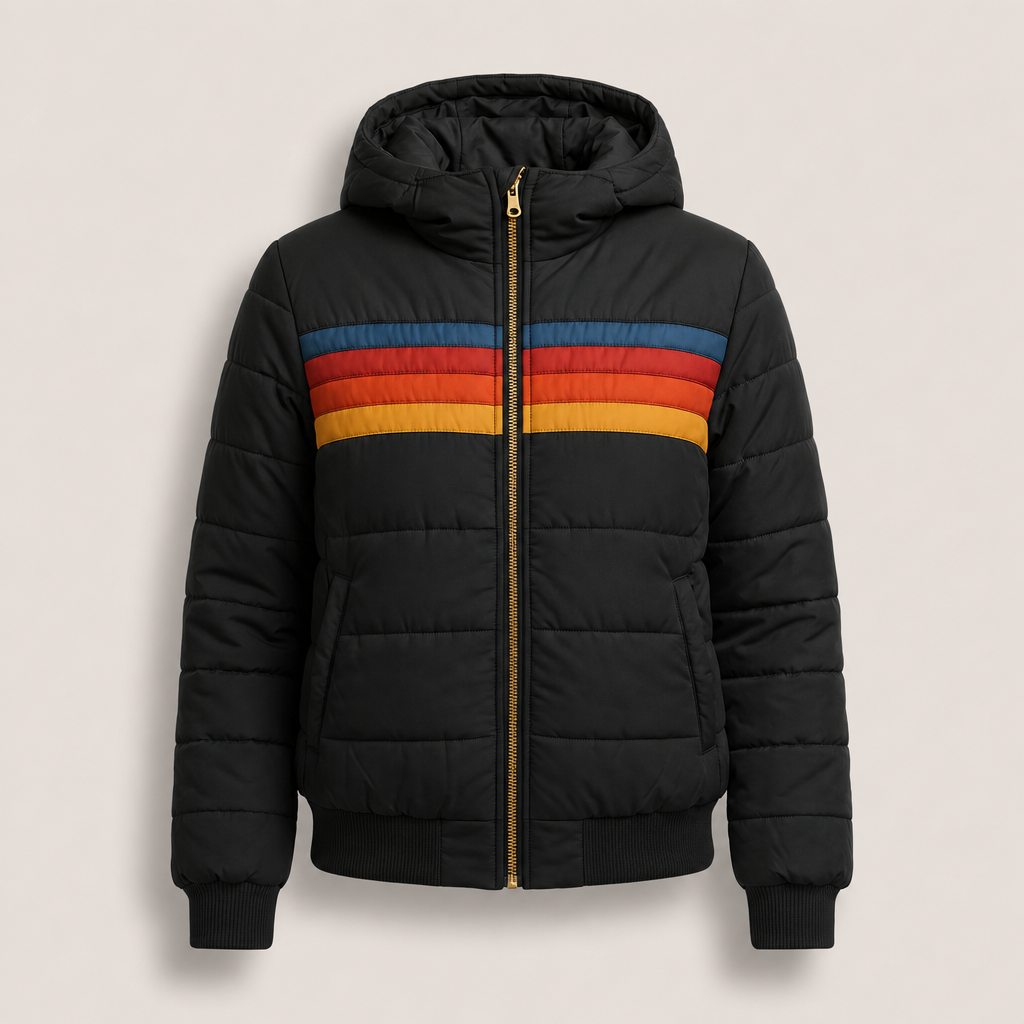 Dani | Striped Quilted Hooded Zip Up Pocket Winter Bomber Jacket Women