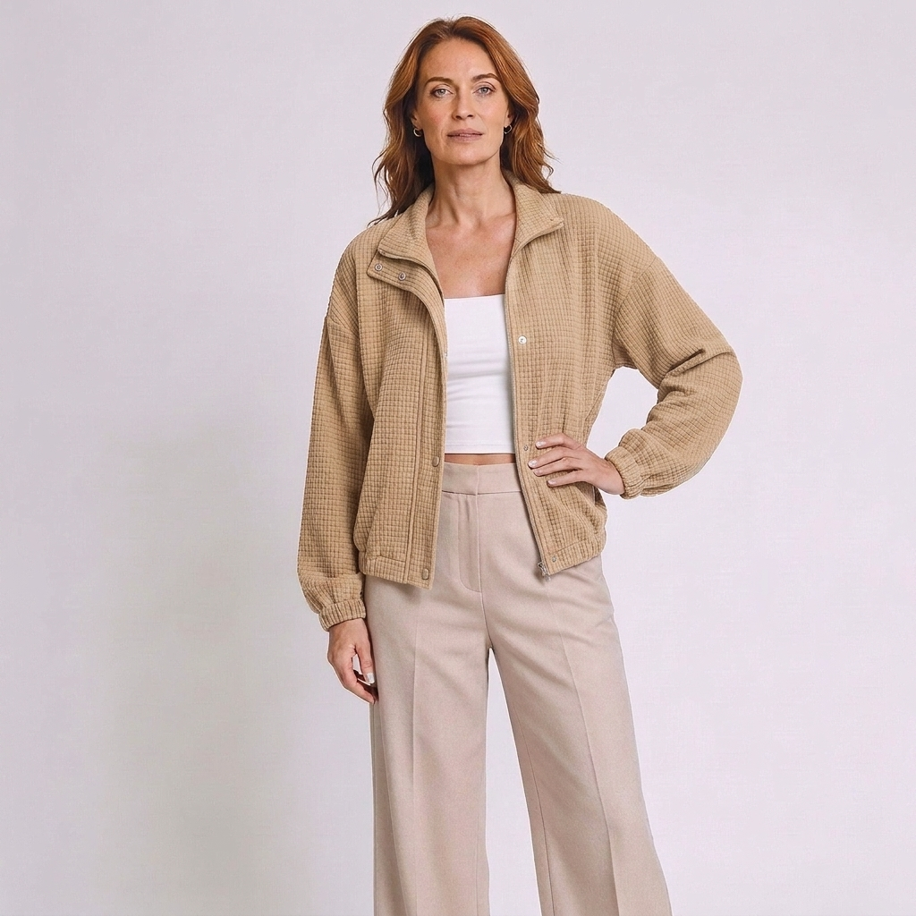 Bonnie | Quilted Collared Zip Up Pocket Oversized Autumn Cropped Bomber Jacket Women
