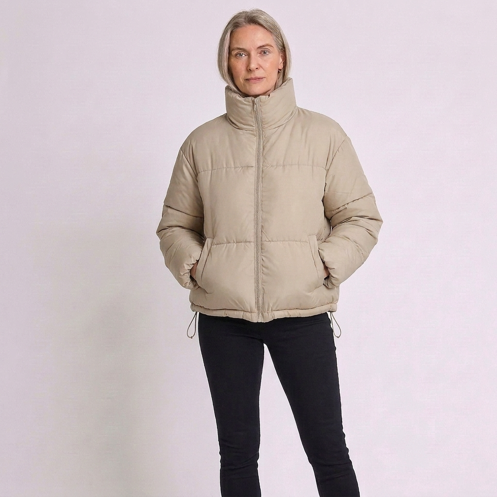 Shay | Quilted Winter Oversized Funnel Neck Zip Up Boxy Short Puffer Jacket Women