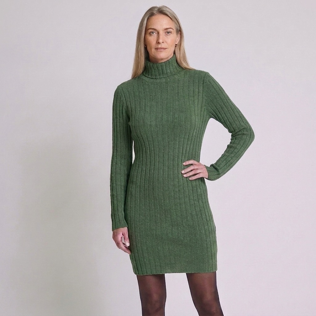 Thea | Roll Neck Autumn Winter Long Sleeve Bodycon Ribbed Knit Mini Jumper Dress Women