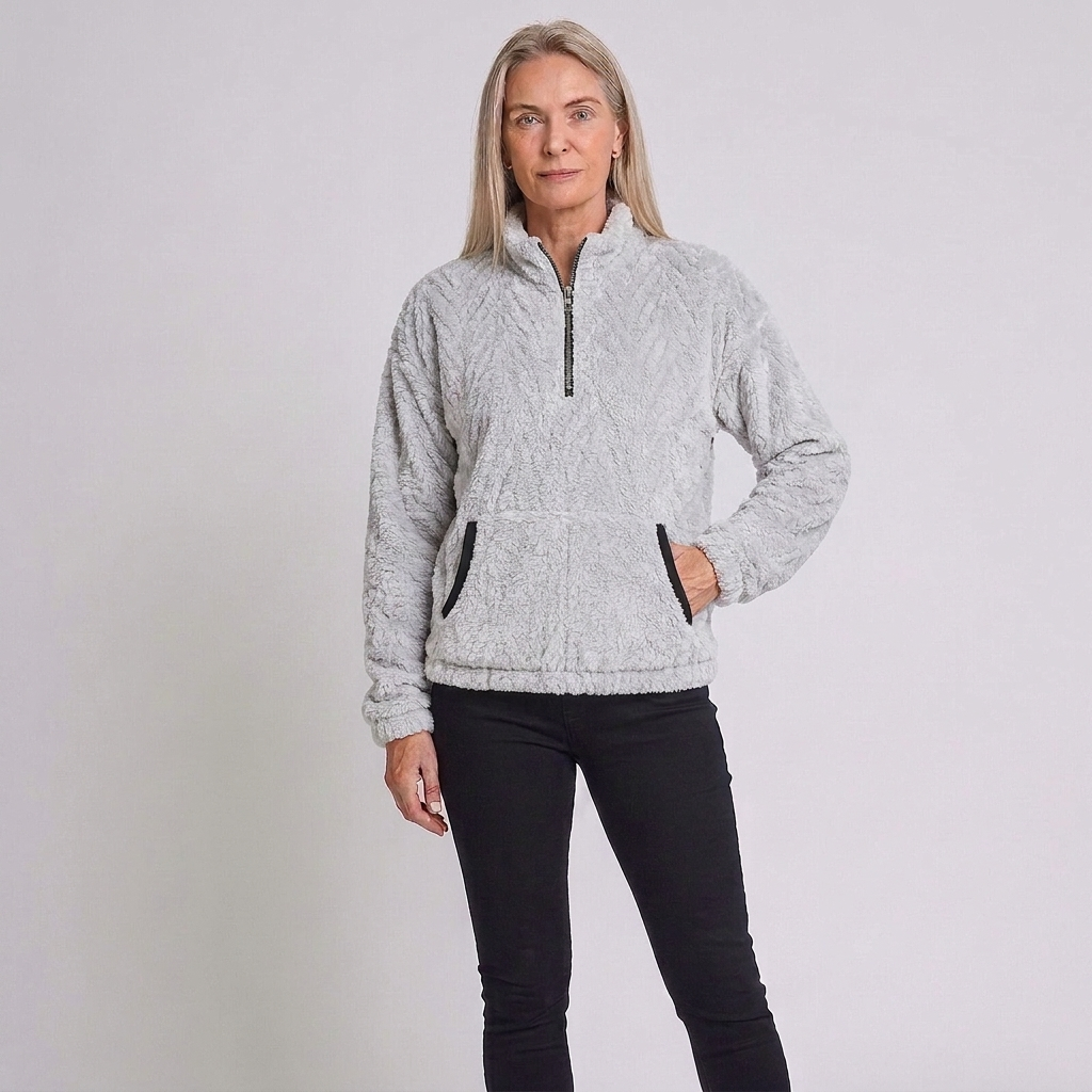 Carys | Winter Funnel Neck Quarter Zip Fluffy Pocket Fleece Jacket Women