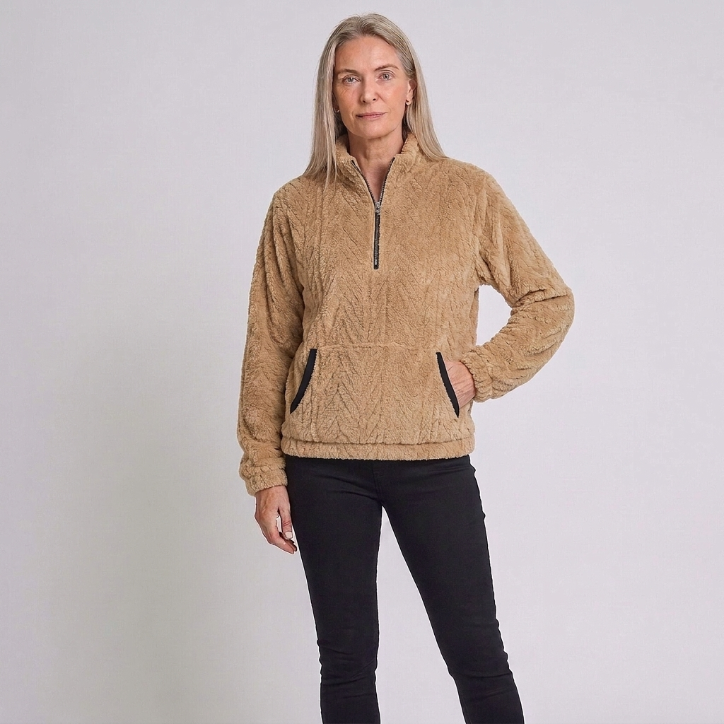 Carys | Winter Funnel Neck Quarter Zip Fluffy Pocket Fleece Jacket Women