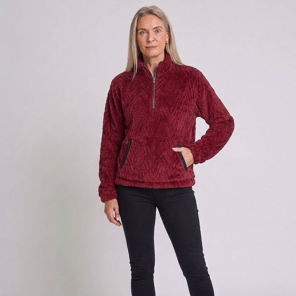 Carys | Winter Funnel Neck Quarter Zip Fluffy Pocket Fleece Jacket Women