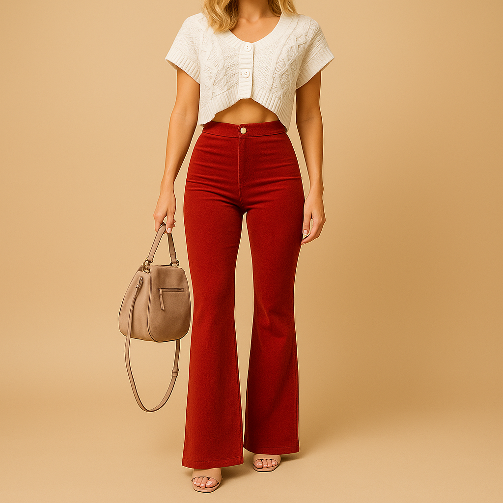 Poppy | Corduroy High Waisted Pockets Autumn Flared Trousers Women