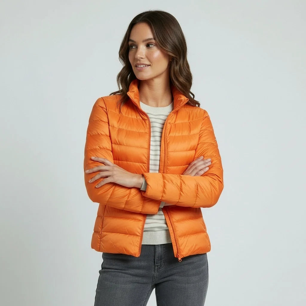 Mina | Funnel Neck Zip Up Fitted Side Pockets Quilted Winter Puffer Jacket Women