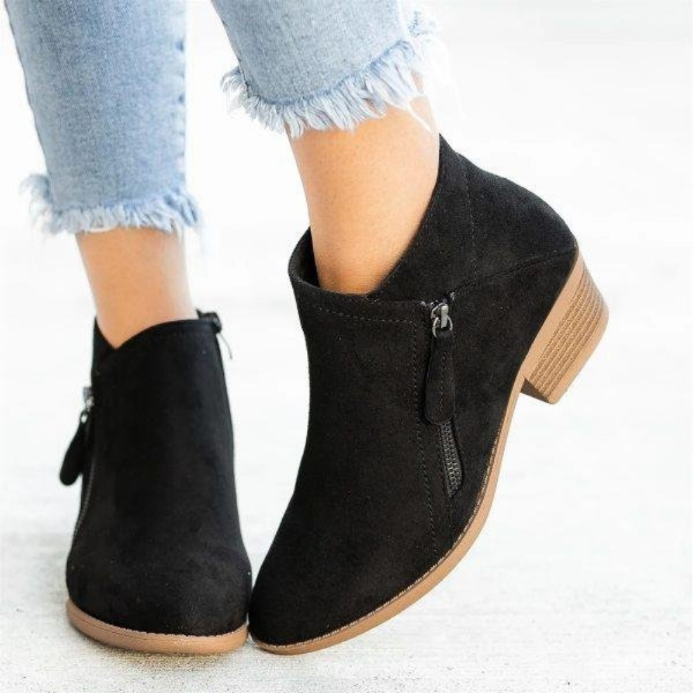 Mimi | Block Heeled Round Toe Zip Up Smart Faux Suede Ankle Boots Women