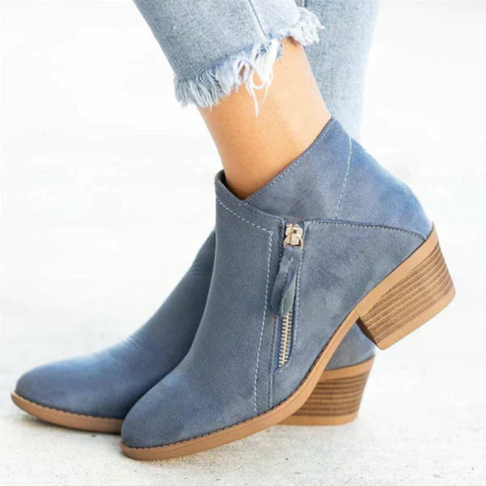Mimi | Block Heeled Round Toe Zip Up Smart Faux Suede Ankle Boots Women