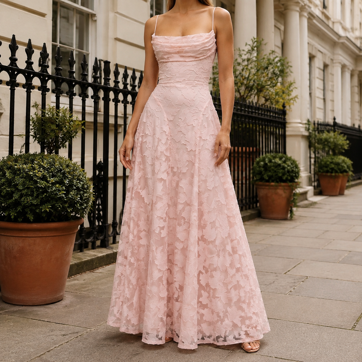 Holly | Floral Backless Ruched A Line Maxi Evening Dress Women