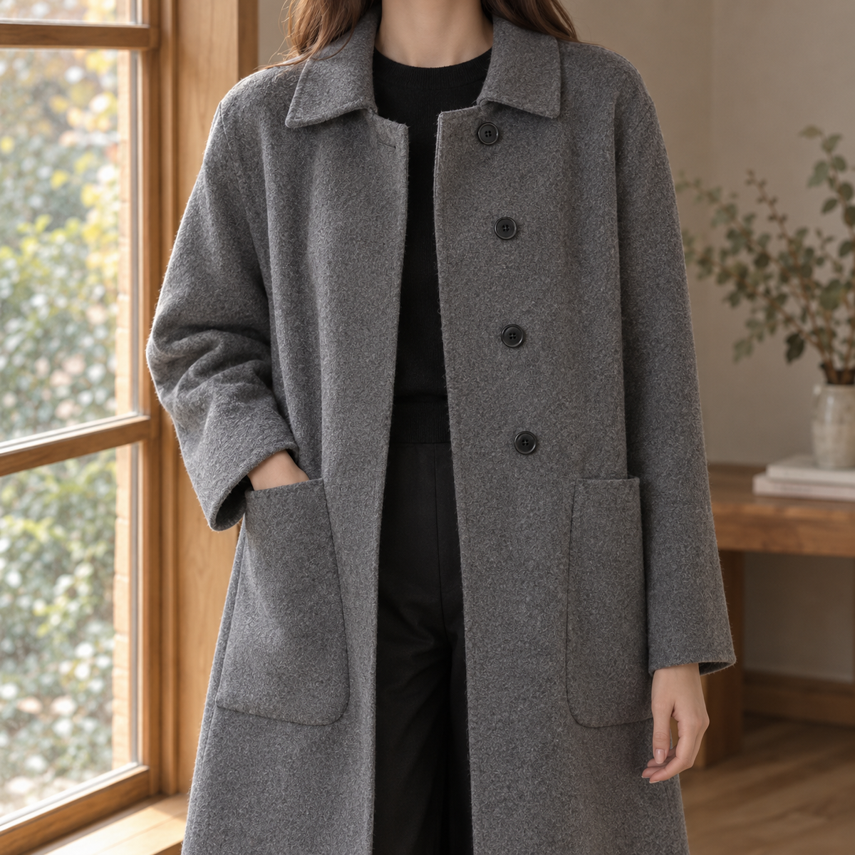 Kayla | Long Collared Button Pockets Drop Shoulder Smart Tailored Coat Women