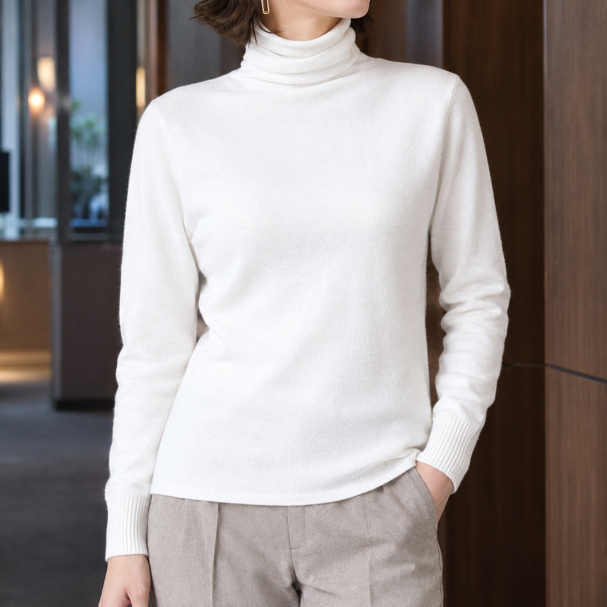 Sally | Turtleneck Fitted Long Sleeve Ribbed Autumn Work Hip Length Jumper Women