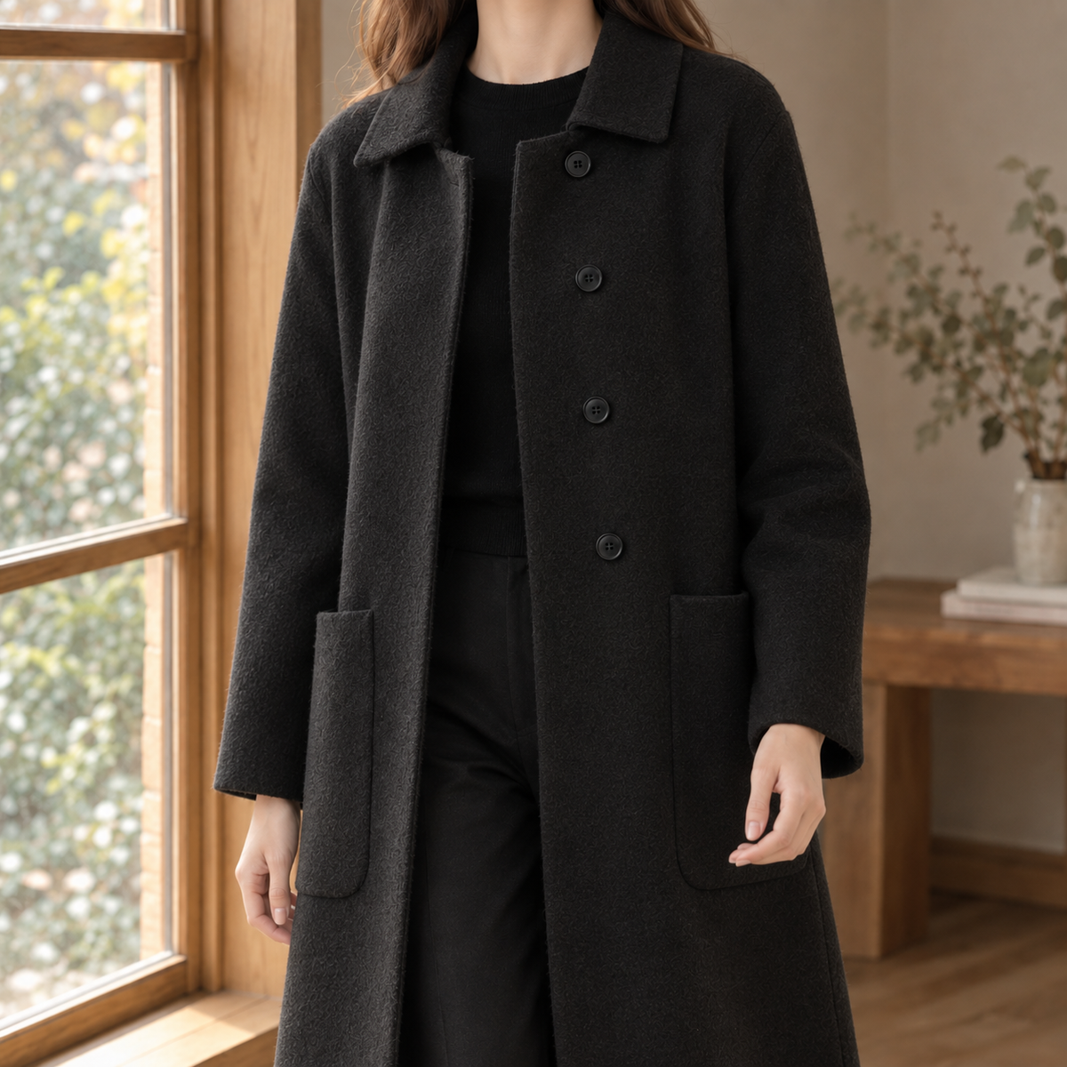 Kayla | Long Collared Button Pockets Drop Shoulder Smart Tailored Coat Women