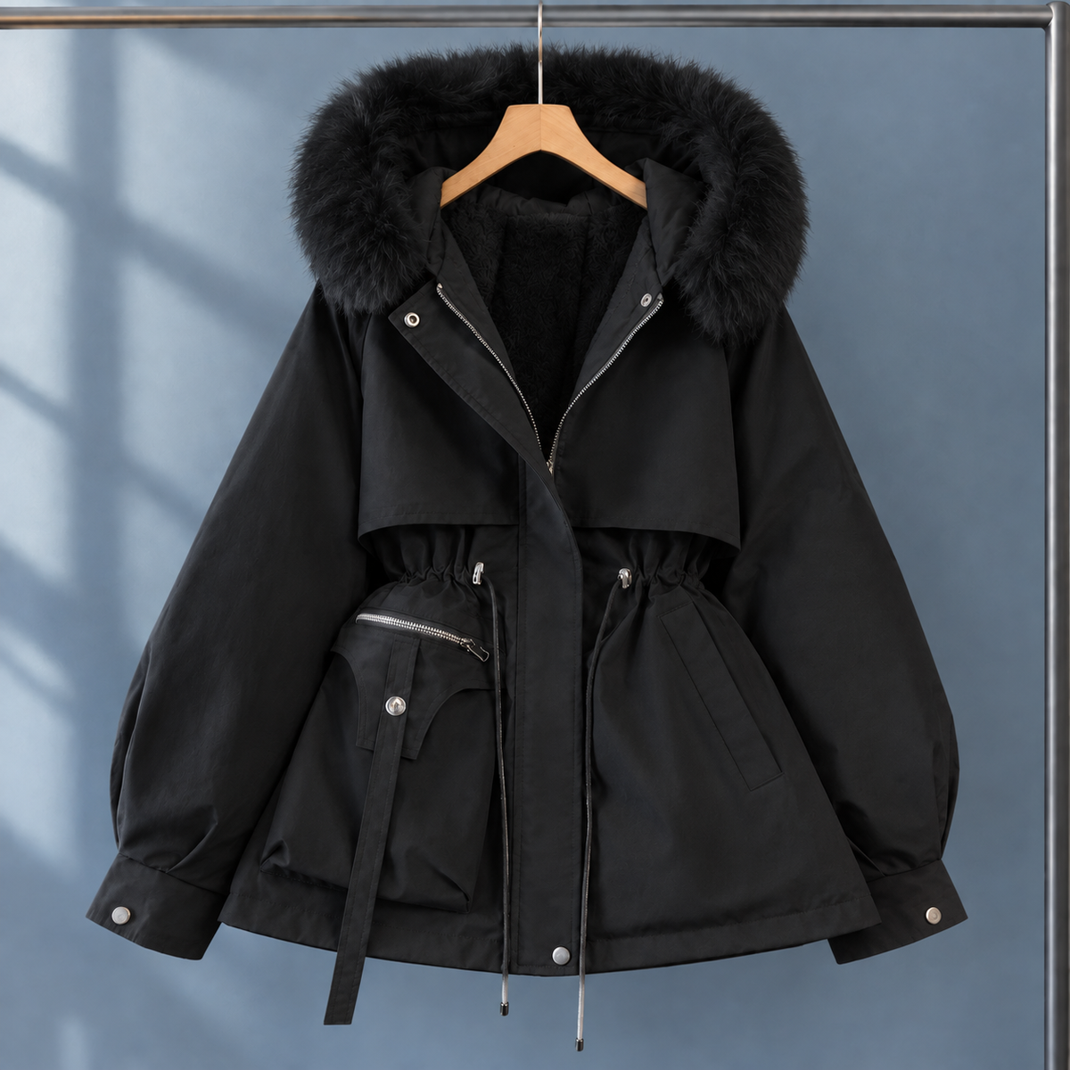 Ariel | Fleece Lined Faux Fur Hooded Oversized Short Winter Parka Coat Women