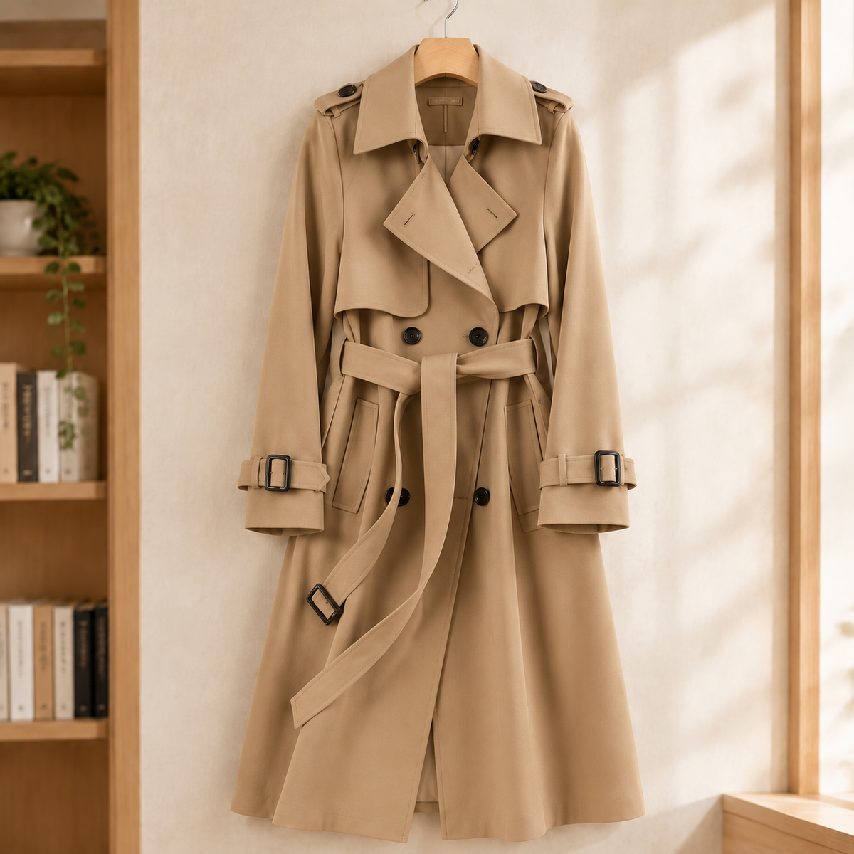 Tessa | Classic Double Breasted Belted Buckle Collared Autumn Smart Long Trench Coat Ladies