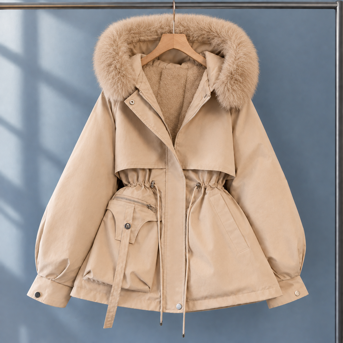 Ariel | Fleece Lined Faux Fur Hooded Oversized Short Winter Parka Coat Women