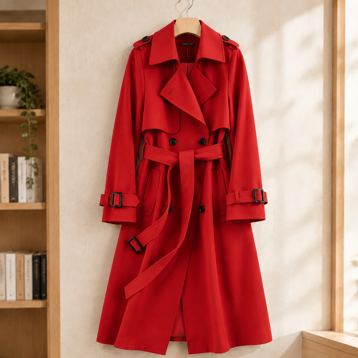 Tessa | Classic Double Breasted Belted Buckle Collared Autumn Smart Long Trench Coat Ladies