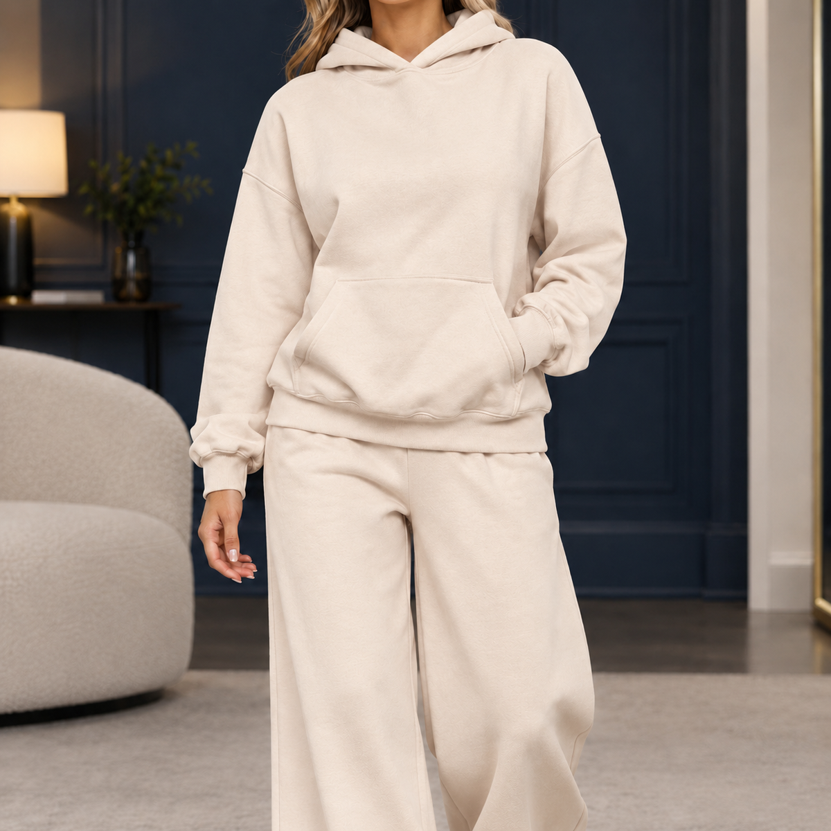 Kit | Oversized Long Sleeve Hoodie Wide Leg Fleece Winter Tracksuit Women