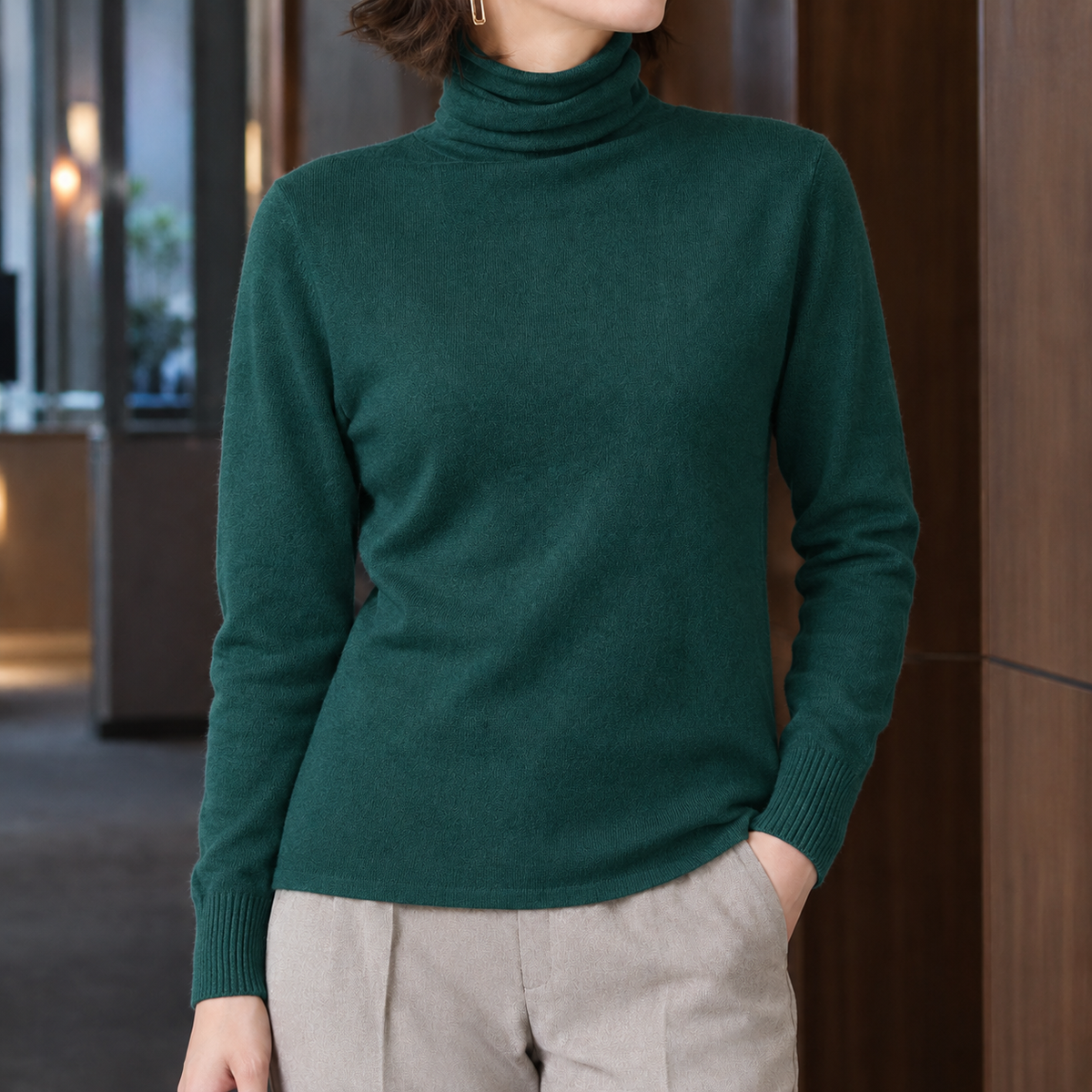 Sally | Turtleneck Fitted Long Sleeve Ribbed Autumn Work Hip Length Jumper Women