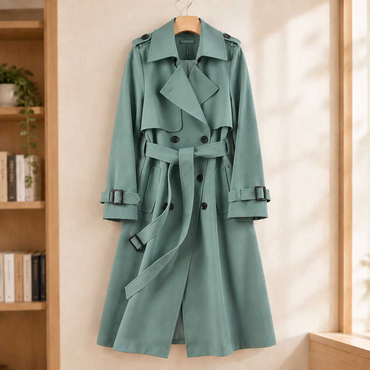 Tessa | Classic Double Breasted Belted Buckle Collared Autumn Smart Long Trench Coat Ladies