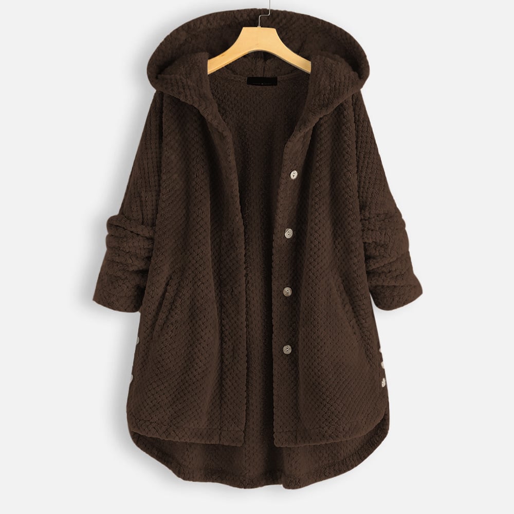 Aimee | Oversized Longline Hooded Button Winter Fleece Jacket Women