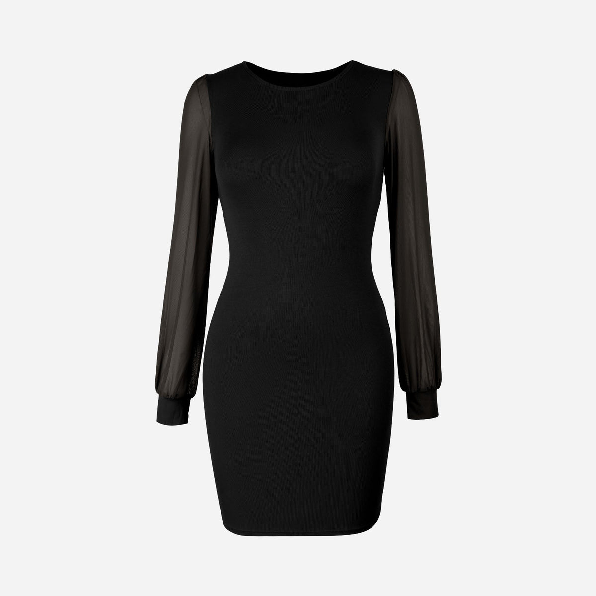 Lana | Sheer Mesh Puff Sleeve Date Night Party Ribbed Bodycon Mini Dress Women