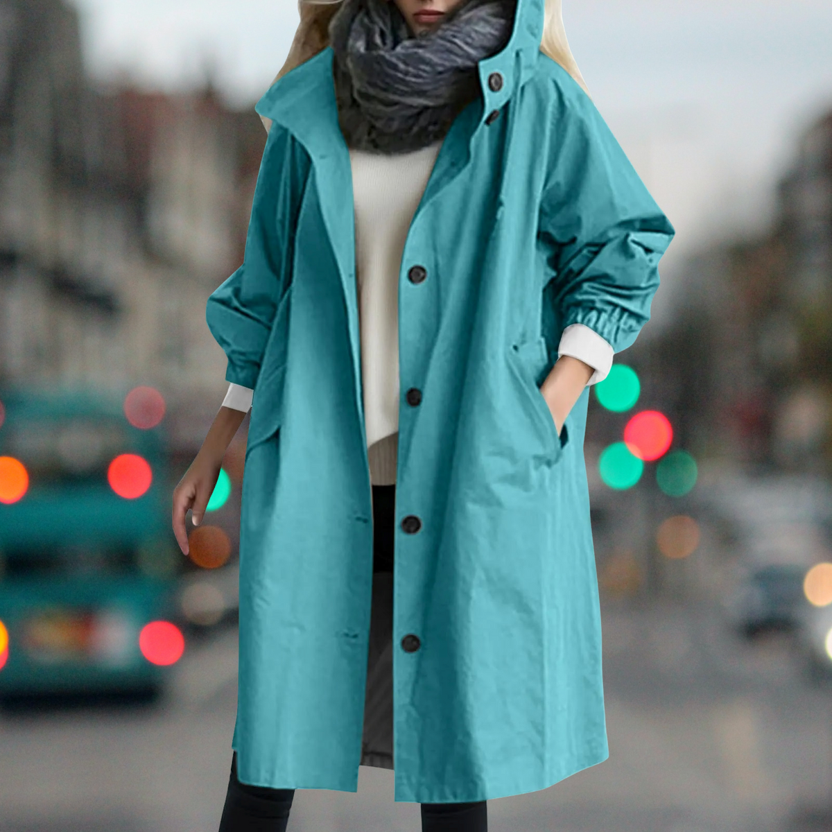 Shay | Button Up Collared Pocket Long Oversized Autumn Hooded Windbreaker Jacket Women