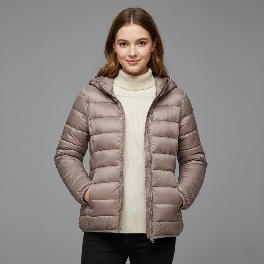 Juno | Winter Hooded Shiny Zip Up Quilted Side Pockets Puffer Jacket Women