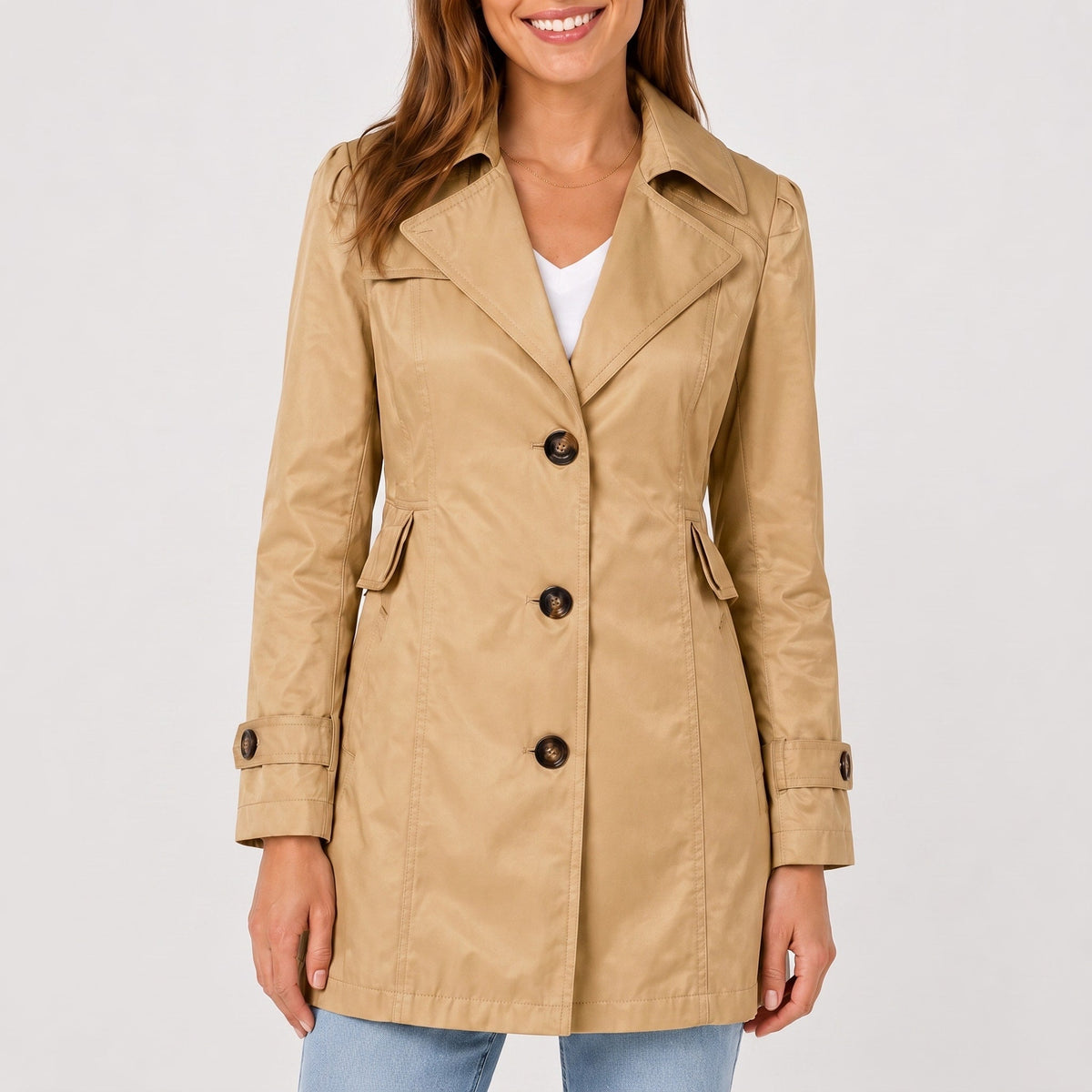 Zara | Fitted Single Breasted Collared Button Long Pocket Autumn Smart Trench Coat Ladies