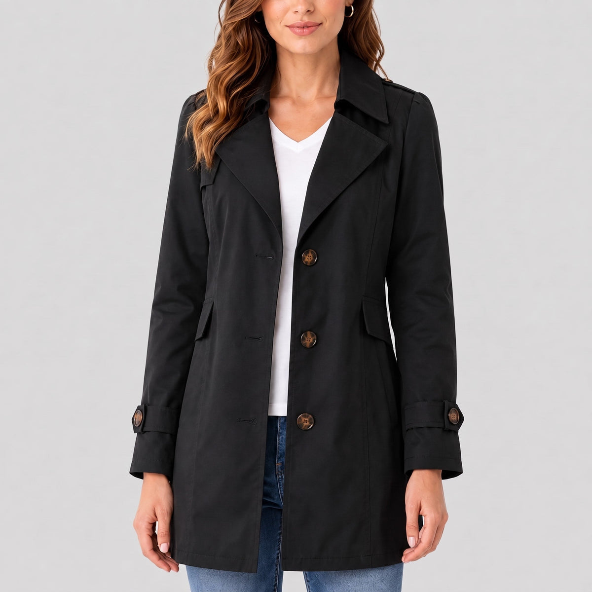 Zara | Fitted Single Breasted Collared Button Long Pocket Autumn Smart Trench Coat Ladies