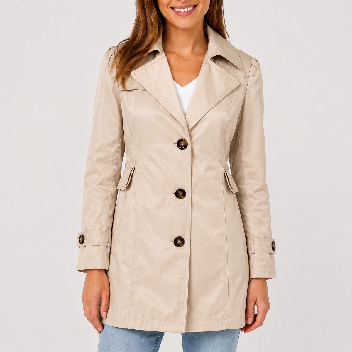 Zara | Fitted Single Breasted Collared Button Long Pocket Autumn Smart Trench Coat Ladies