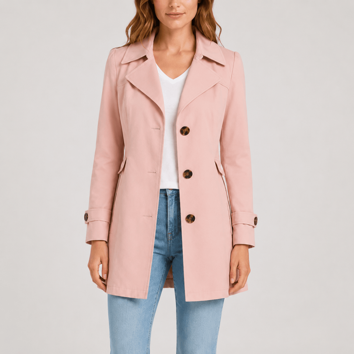 Zara | Fitted Single Breasted Collared Button Long Pocket Autumn Smart Trench Coat Ladies