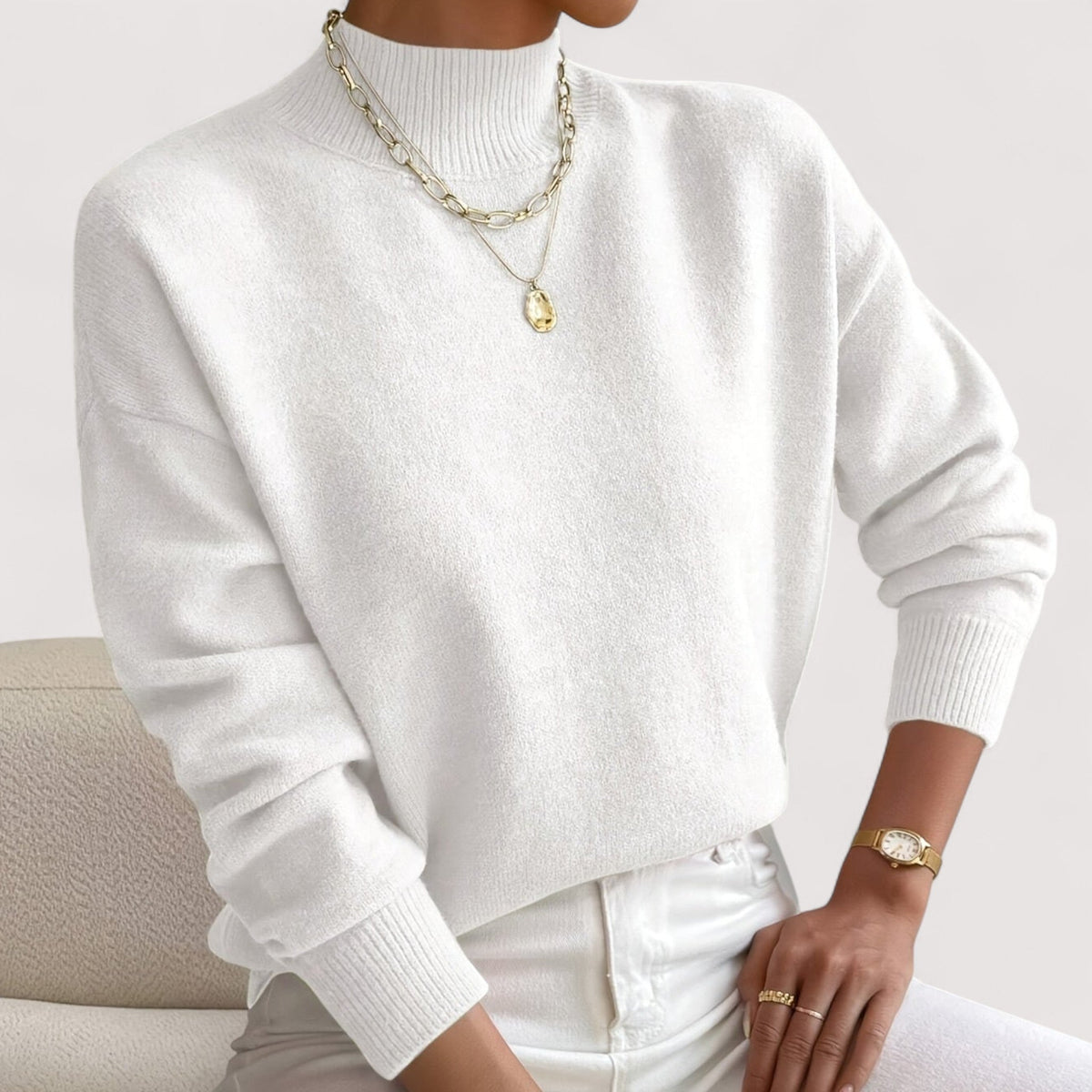 Coco | Oversized Drop Shoulder Long Sleeve High Neck Autumn Winter Ribbed Jumper Women
