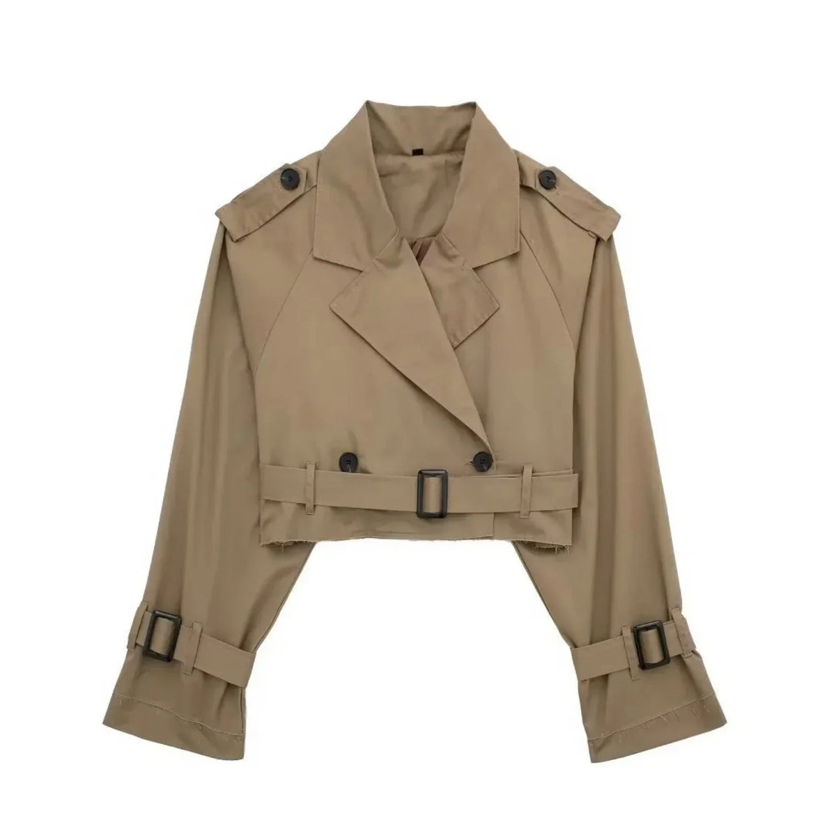 Nina | Oversized Double Breasted Belted Buckle Collared Lapel Autumn Cropped Trench Coat Ladies