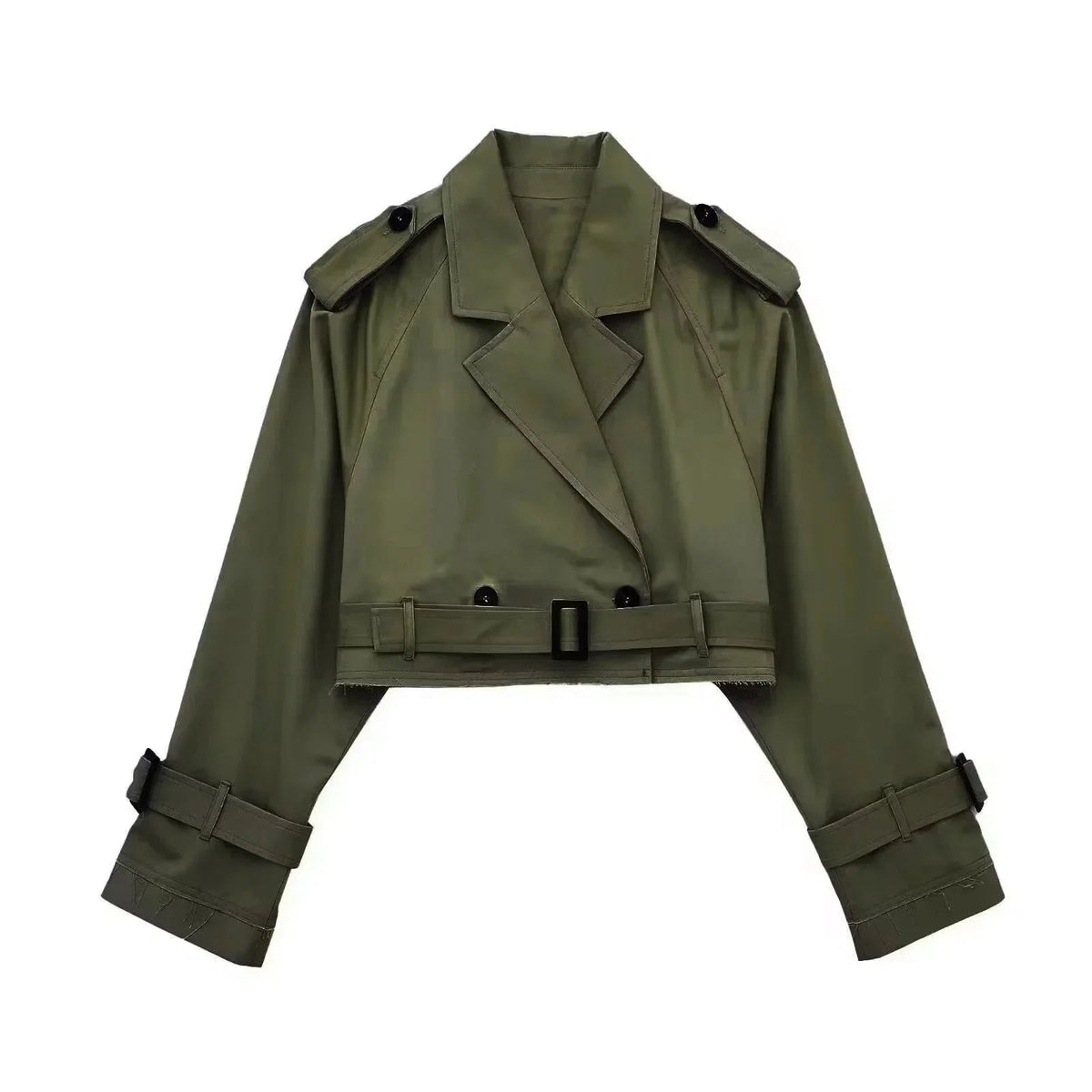 Nina | Oversized Double Breasted Belted Buckle Collared Lapel Autumn Cropped Trench Coat Ladies