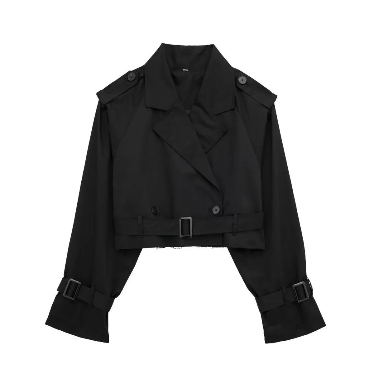 Nina | Oversized Double Breasted Belted Buckle Collared Lapel Autumn Cropped Trench Coat Ladies