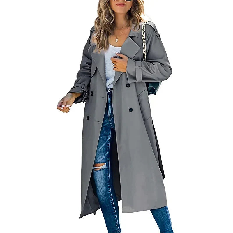 Kenzie | Oversized Double Breasted Button Lapel Collared Autumn Smart Longline Trench Coat Ladies