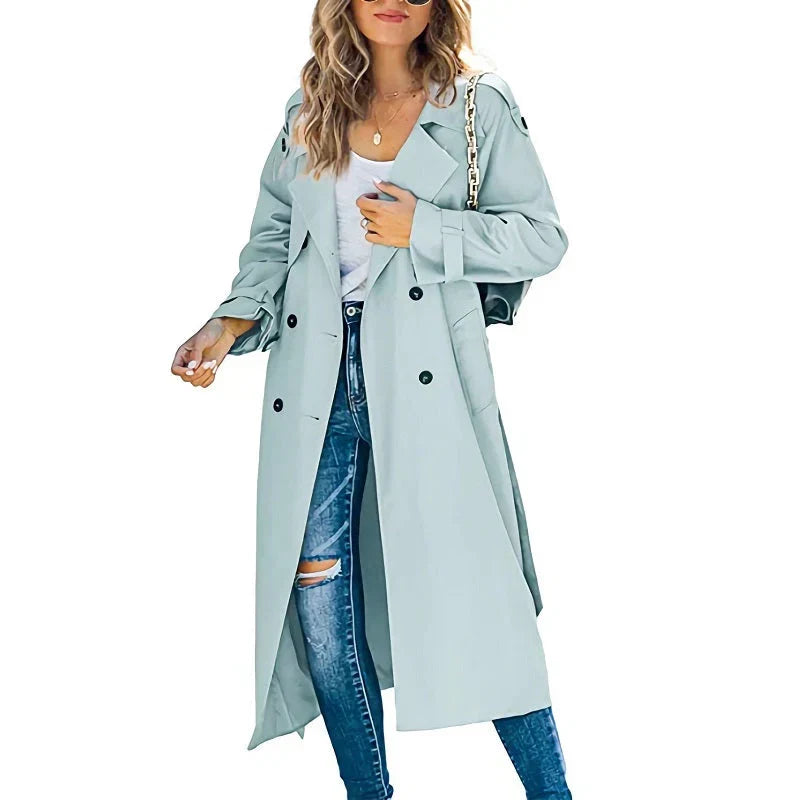 Kenzie | Oversized Double Breasted Button Lapel Collared Autumn Smart Longline Trench Coat Ladies