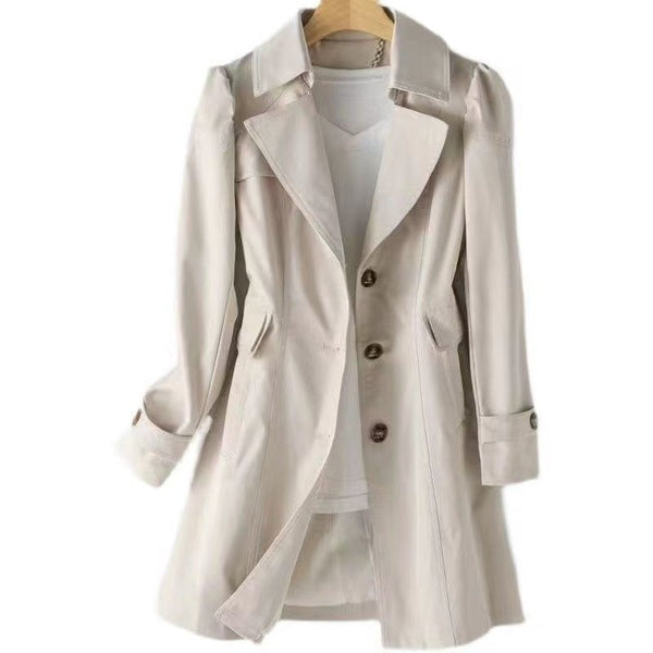 Aria | Single Breasted Collared Lapel Pocket Button Autumn Smart Long Trench Coat Ladies