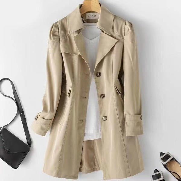 Aria | Single Breasted Collared Lapel Pocket Button Autumn Smart Long Trench Coat Ladies