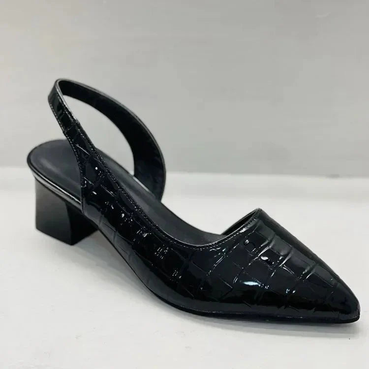 Lexi | Faux Leather Pointed Toe Croc Smart Slingback Mid Block Heel Court Shoes Women
