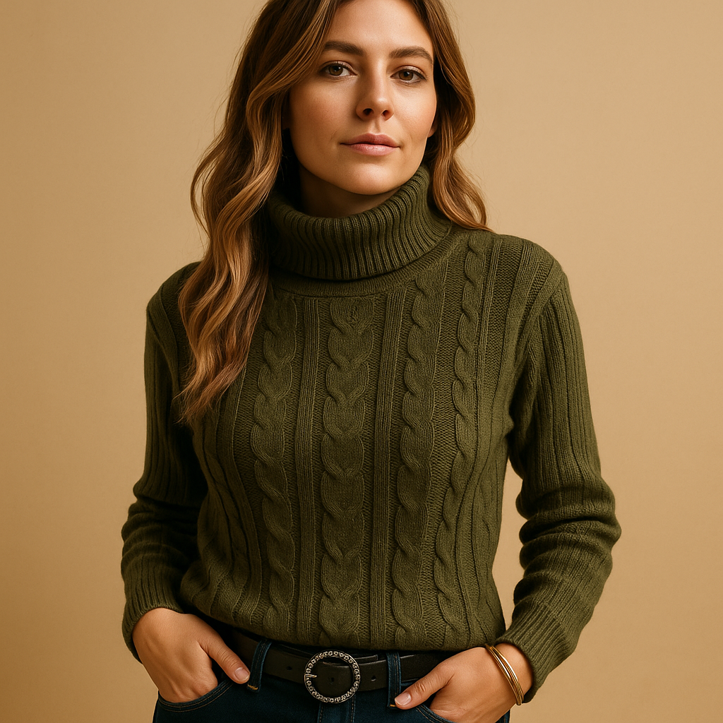 Naomi | Turtleneck Ribbed Cable Knit Long Sleeve High Neck Autumn Winter Jumper Women