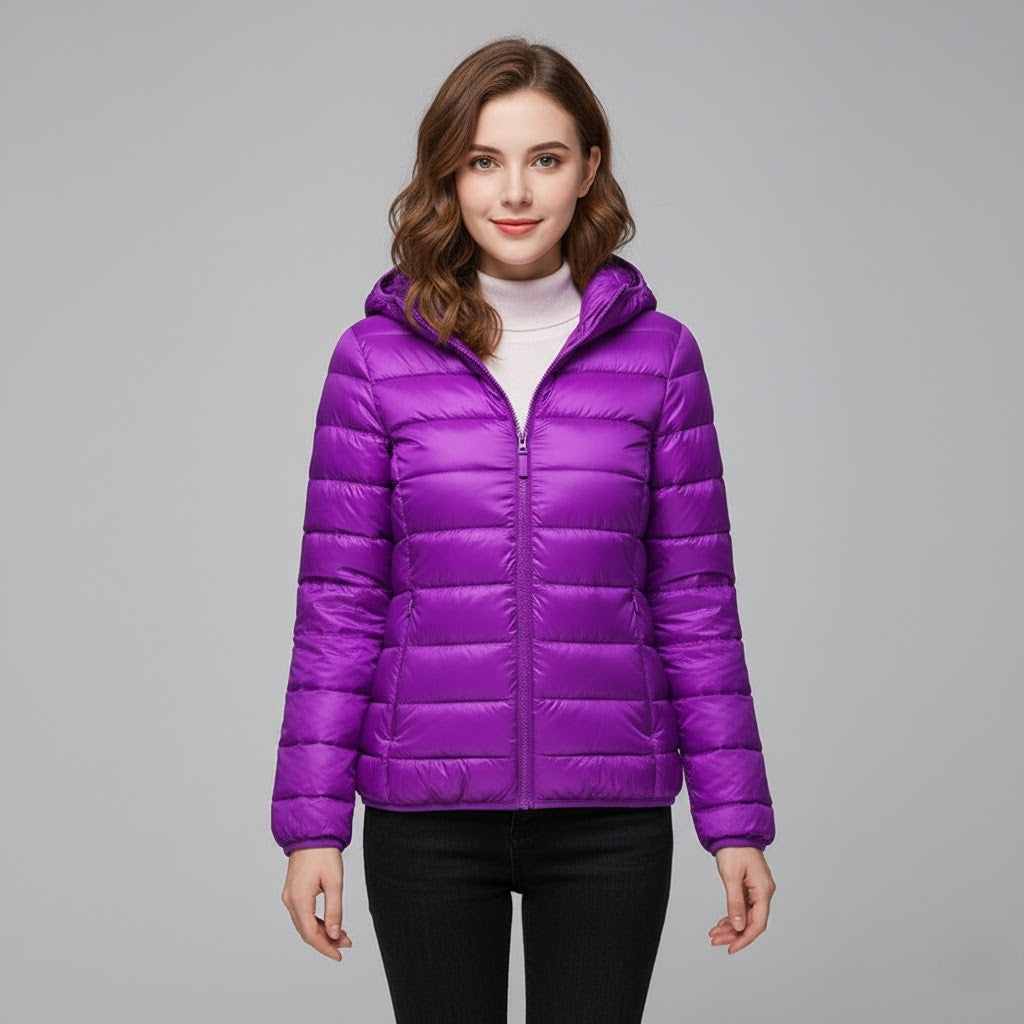 Juno | Winter Hooded Shiny Zip Up Quilted Side Pockets Puffer Jacket Women