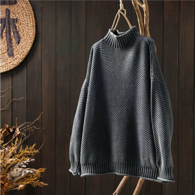 Mia | Oversized Chunky Drop Shoulder Long Sleeve Ribbed Turtleneck Winter Jumper Women